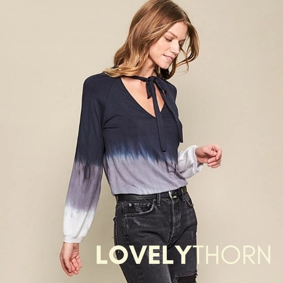 GYPSY 05 // ltd ed super soft grey black ombre print necktie top - Picture 2 of 3